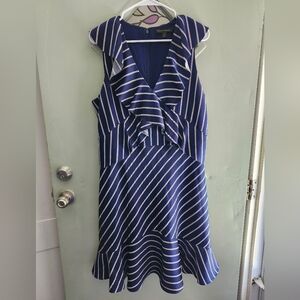Banana Republic Blue Orange Striped Ruffle Dress Womens Size 12
